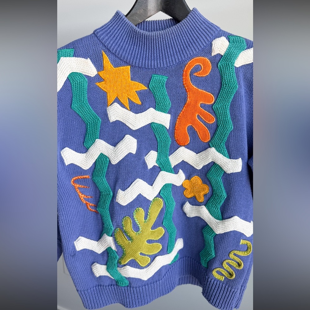 Vtg 80s I.B. Diffusion Mock Neck 3D Geometric Boxy Sweater S Art to Wear - Picture 5 of 9